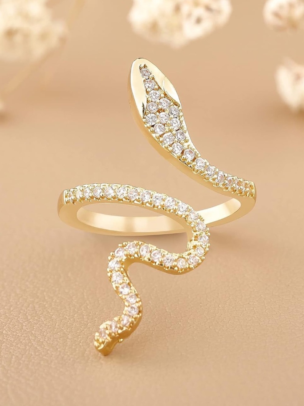 Gold Crystal Snake Wrap Ring Adjustable Serpent Statement Ring Fifi’s Closet - Picture 4 of 5